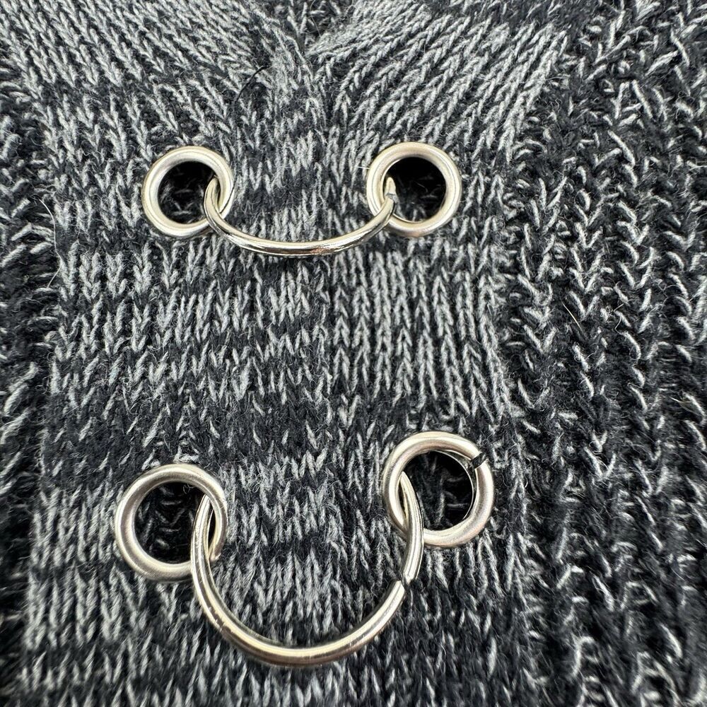 Cala Gray Sweater Womens Large V Neck Silver Grommet Detail Long Sleeve - Picture 3 of 8